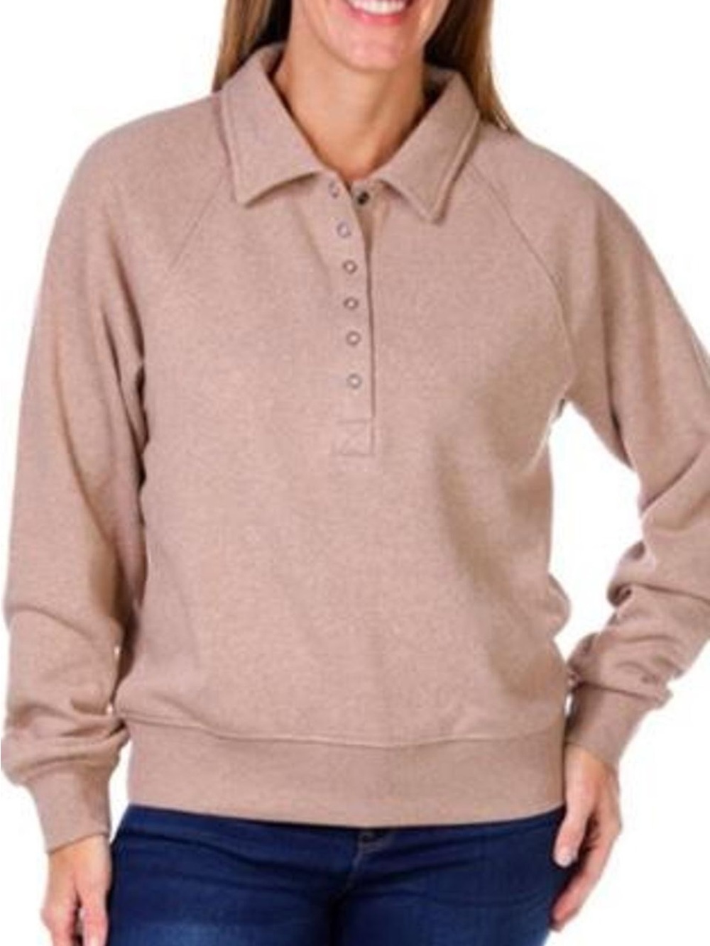 Thread & Supply Taupe Snap-Front Collared Pullover